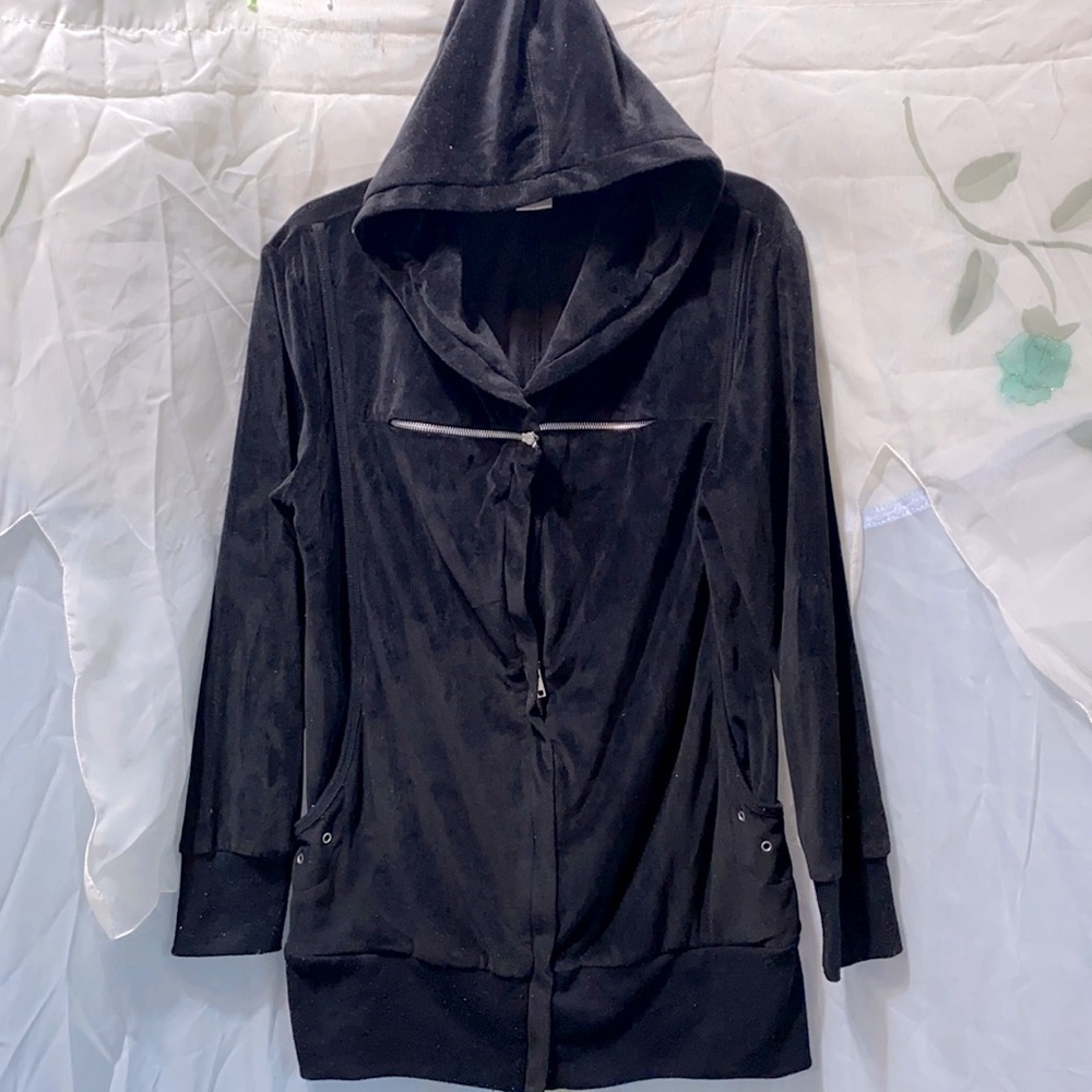 CITY HEARTS BLACK VELOUR ZIP HOODIE SZ L